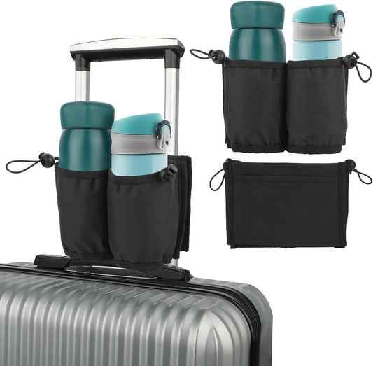 Luggage Travel Cup Holder Free Hand Drink Carrier Hold Two Coffee, Luggage Drink Holder for Suitcase for Most Flight Attendants, Business People, Travel Essentials(Black)
