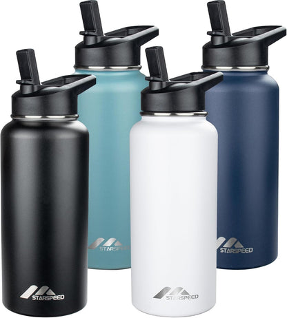 StarSpeed 32oz Insulated Water Bottle with Straw Lid, Stainless Steel Double Walled Vacuum Water Flask, Wide Mouth Sports Water Bottle for Gym Camping Hiking, Indigo Black