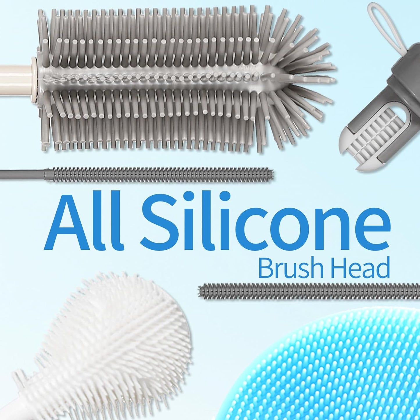 15.7" Silicone Bottle Brush Set - 6 Pack Water Bottle and Straw Cleaner Brush Long Handle for Hydro Flasks, Sports Bottles & Reusable Straw, Narrow Neck Containers, Tumblers, Glassware