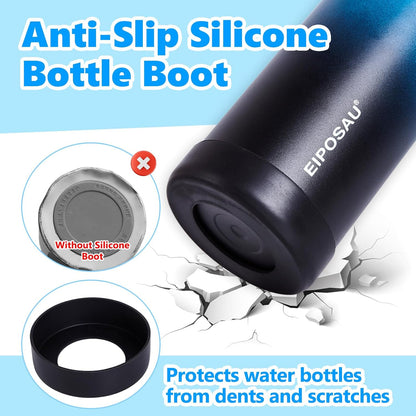 Insulated Water Bottle with Lid & Boot & Stickers, 24 oz Stainless Steel Sweat Free Bottle Keep Cold 24H, BPA-Free Sports Wide Mouth Water Bottle, BlueBlack