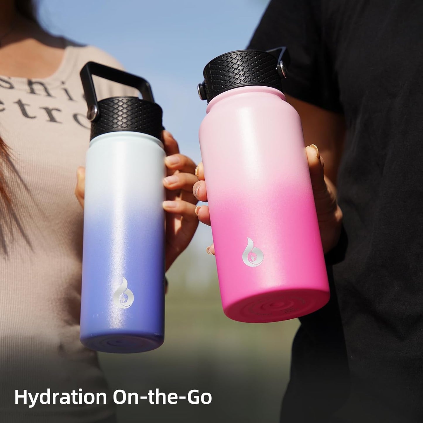 BJPKPK Insulated Water Bottles with Straw Lid, 40oz Stainless Steel Water Bottles with 3 Lids, BPA Free Leakproof Thermo, Tumblers, Cups for Sports, Gym- Midnight - Colors A