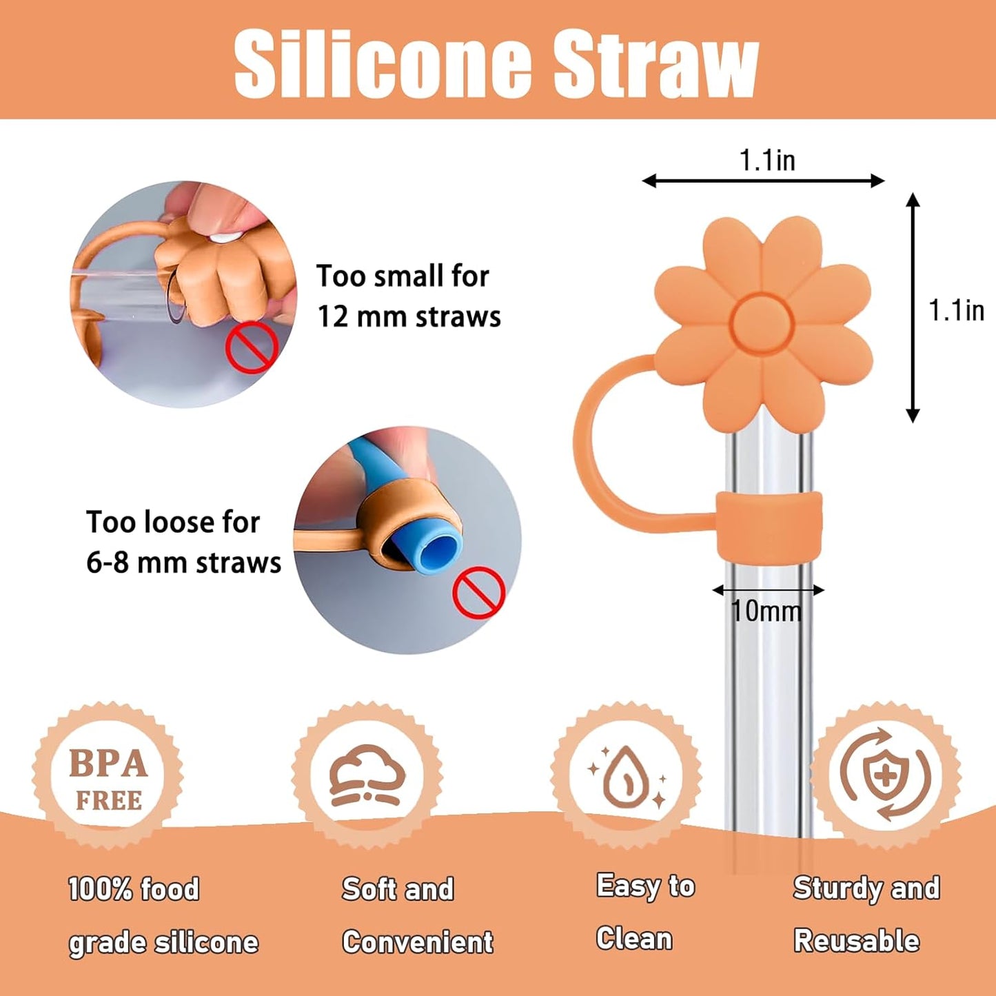 Flower Straw Covers Toppers for Stanley Cups 30&40 Oz Tumbler with Handle Accessories 4PCS Silicone Straw Caps Reusable Straws Tips Protectors for Stanley Cup 10mm 0.4in Straws,Off White