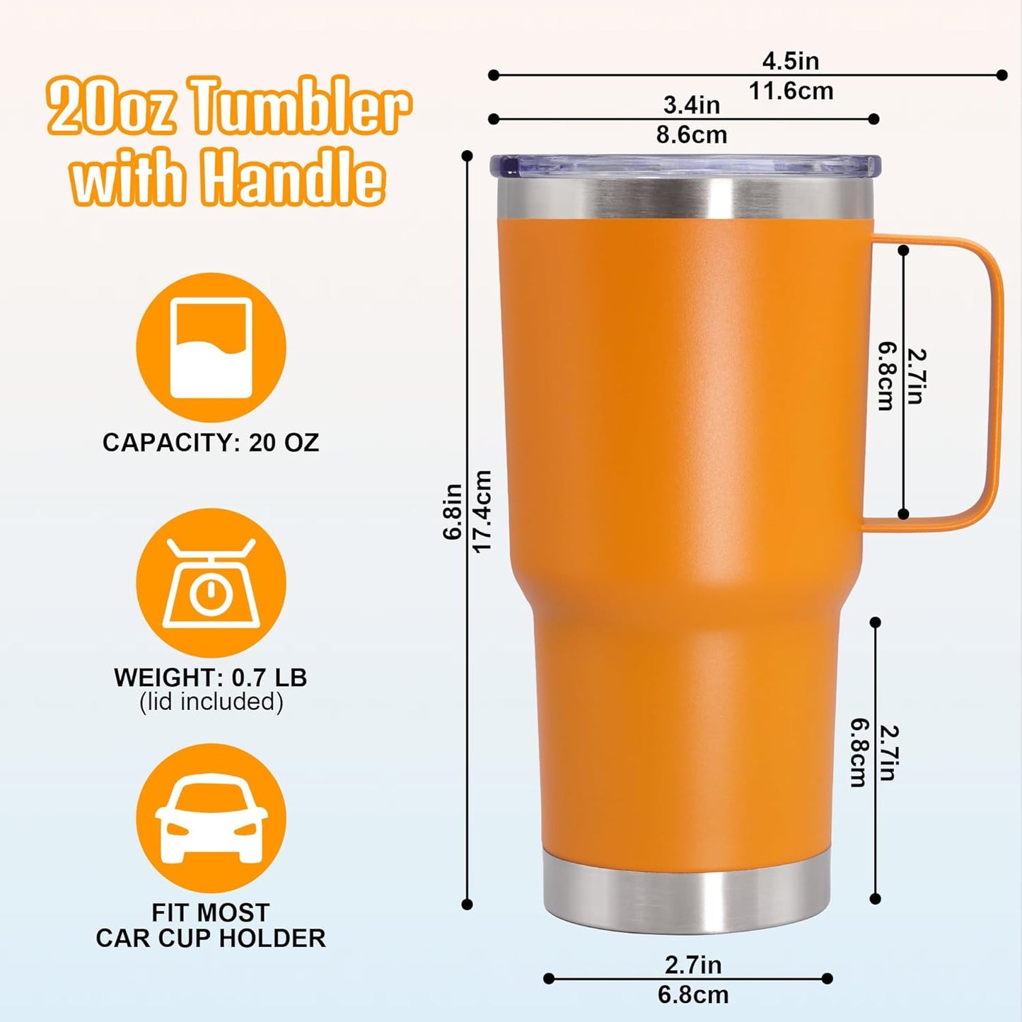 20 oz Tumbler with Handle and Lid, Stainless Steel Tumbler Insulated Travel Coffee Mug, Spill Proof Double Wall Vacuum Tumbler Cup Keep Drink Hot & Cold,White, 1 Pack