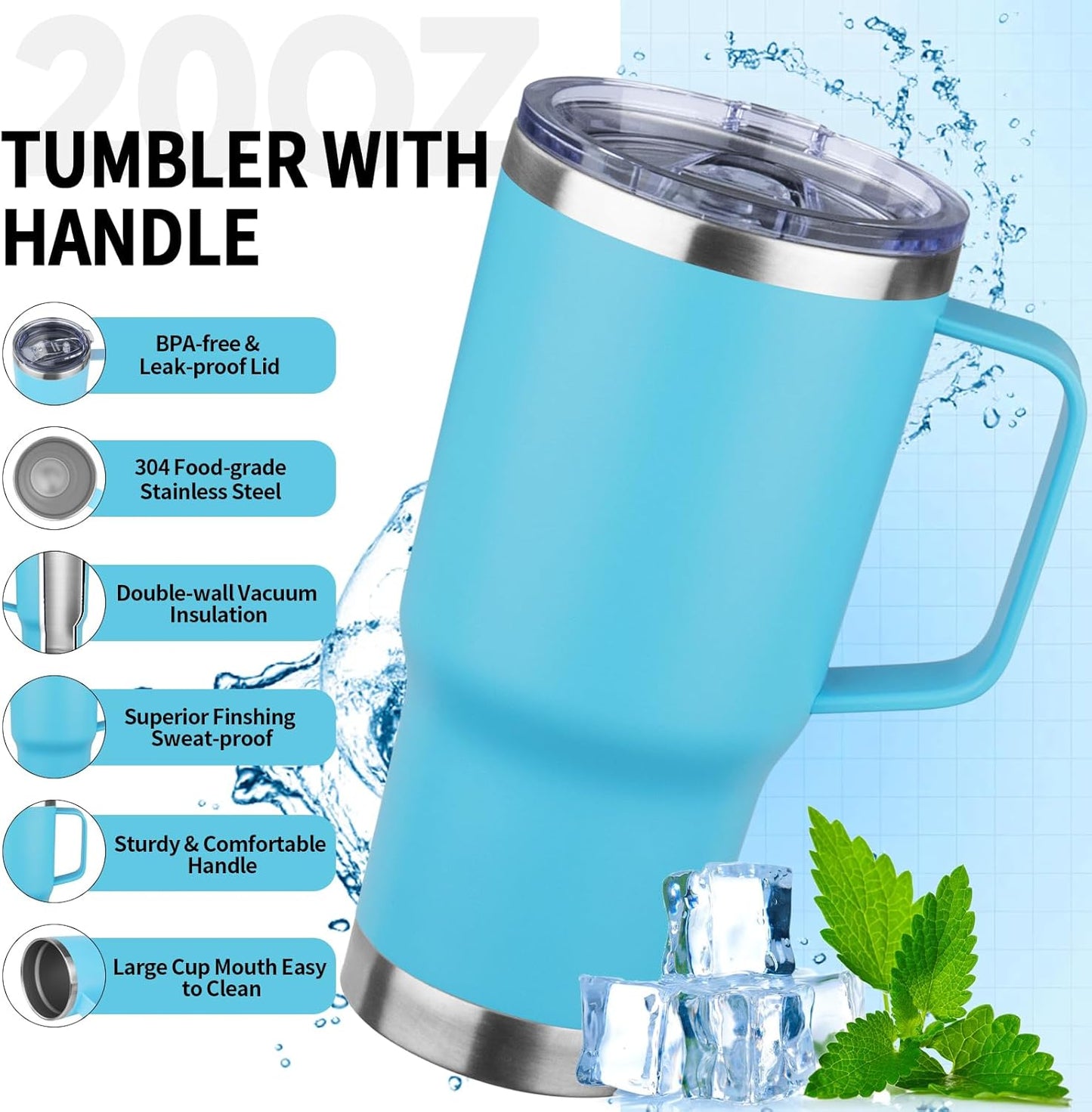 20oz Insulated Tumbler with Handle Stainless Steel Travel Coffee Mug with Lid and Straw Double Wall Vacuum Leak-proof Reusable Thermal Water Cup for Hot and Cold Drinks (Purple,1 Pack)