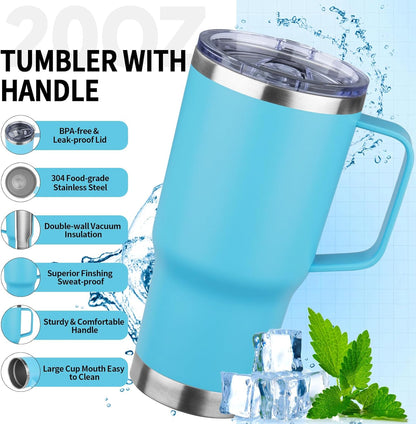 20oz Insulated Tumbler with Handle Stainless Steel Travel Coffee Mug with Lid and Straw Double Wall Vacuum Leak-proof Reusable Thermal Water Cup for Hot and Cold Drinks (Purple,1 Pack)
