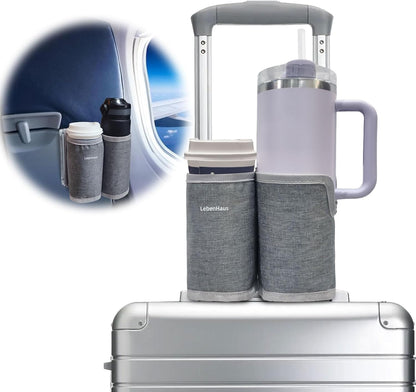 2 in 1 Luggage Cup Holder for Suitcase Airplane Cup Holder for Tray Table Drink Carrier for Stanley Tumblers Coffee Beverage Organizer Luggage Drink Holder Travel Gifts for Women (Gray)
