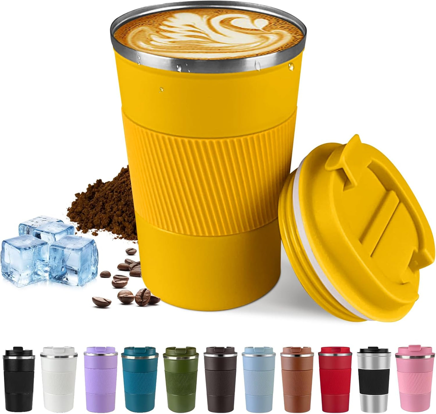 SPLMIFA Vacuum-Insulated Stainless Steel Travel Coffee Mug, Leak-Proof Reusable Coffee Cup with Lid - Keep Hot & Cold Drinks for Hours, Durable Insulated Tumbler for Men & Women(3rd-Black, 12OZ)