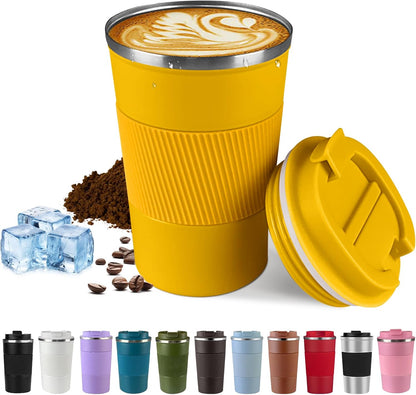 SPLMIFA Vacuum-Insulated Stainless Steel Travel Coffee Mug, Leak-Proof Reusable Coffee Cup with Lid - Keep Hot & Cold Drinks for Hours, Durable Insulated Tumbler for Men & Women(3rd-Black, 12OZ)