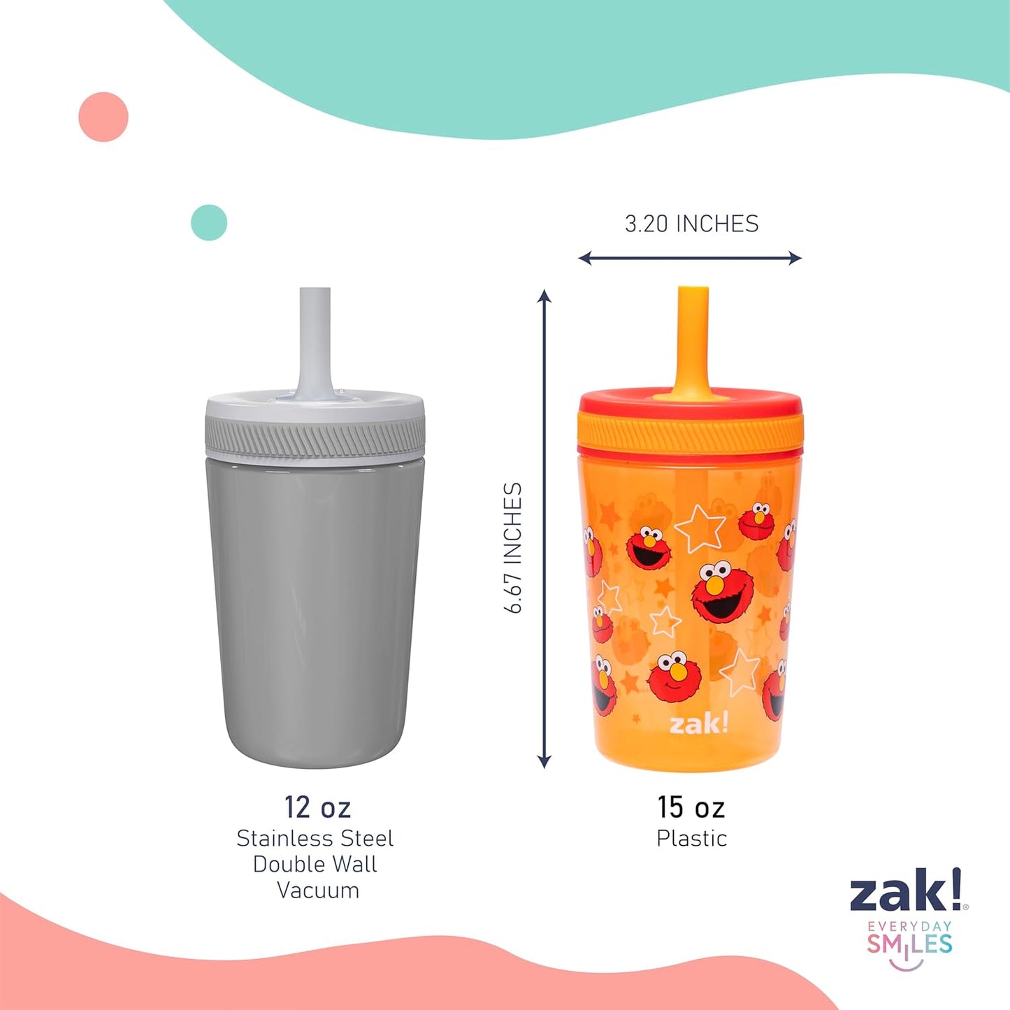 Zak Designs 15oz Bluey Kelso Tumbler Set, Leak-Proof Screw-On Lid with Straw Made of Durable Plastic and Silicone, Perfect Bundle for Kids, 2 Count (Pack of 1) - Colors A