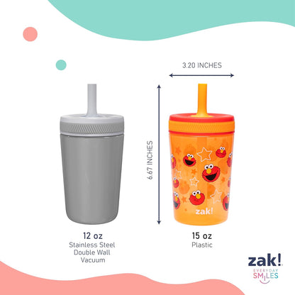 Zak Designs 15oz Bluey Kelso Tumbler Set, Leak-Proof Screw-On Lid with Straw Made of Durable Plastic and Silicone, Perfect Bundle for Kids, 2 Count (Pack of 1) - Colors A