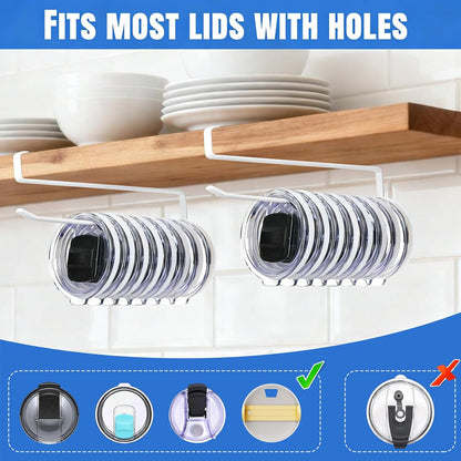 2 Pack Tumbler Lid Organizer, Versatile Cup & Water Bottle Lid Holder, Upgraded Kitchen Space Saver & Under Cabinet Storage, No Adhesive or Drilling Needed, Multi-Use Tumbler Lid Holder, Black