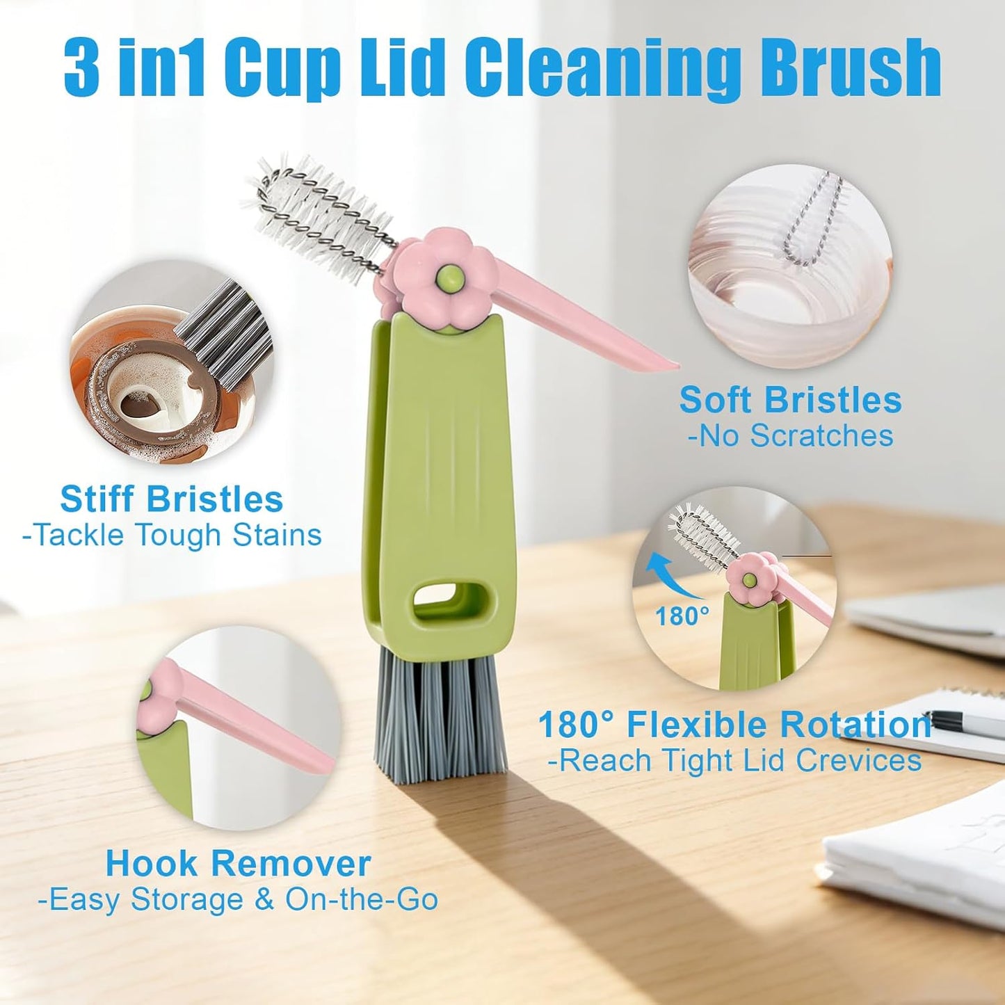 7Pcs 3-in-1 Cup Lid Gap Cleaning Brush & Straw Brush Set, Reusable Metal Straw Cleaner, Multifunctional Bottle Cleaning Kit for Sippy Cups & Water Bottles