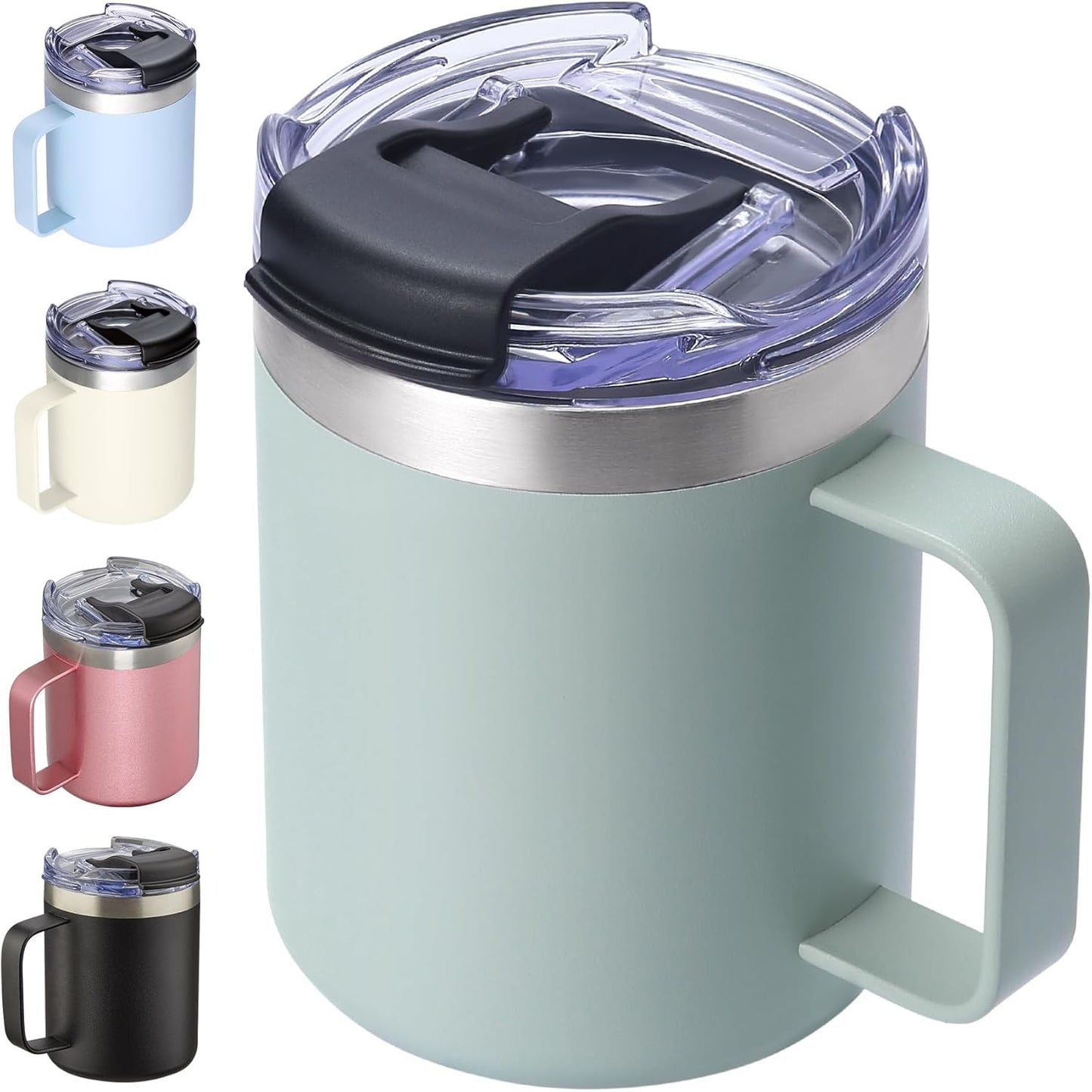 12oz Insulated Coffee Mug Cup with Handle, Stainless Steel Travel Coffee Mug with Flip Lid, Double Wall Vacuum Coffee Tumbler, Navy