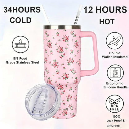 40oz Stainless Steel Double Vacuum Tumbler with Handle, Straw Lid, Carrier Bag, Purse Pouch Phone Pocket, Gym Water Bottle Travel Mug and Sleeve Holder for Men Women (Black)