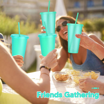 24 Pack Plastic Tumblers with Lids and Straw, Reusable Cups with Lids and Straws Colorful Cups for Cold Drink Iced Coffee, Plastic Tumbler Bulk for Party Birthday Gifts (24 oz, Stylish Colors)