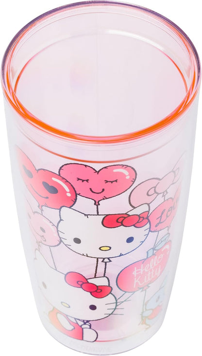 Silver Buffalo Sanrio Hello Kitty Milk Carton Pattern Plastic Boba Tumbler w Lid and Wide Straw, 24 Ounces