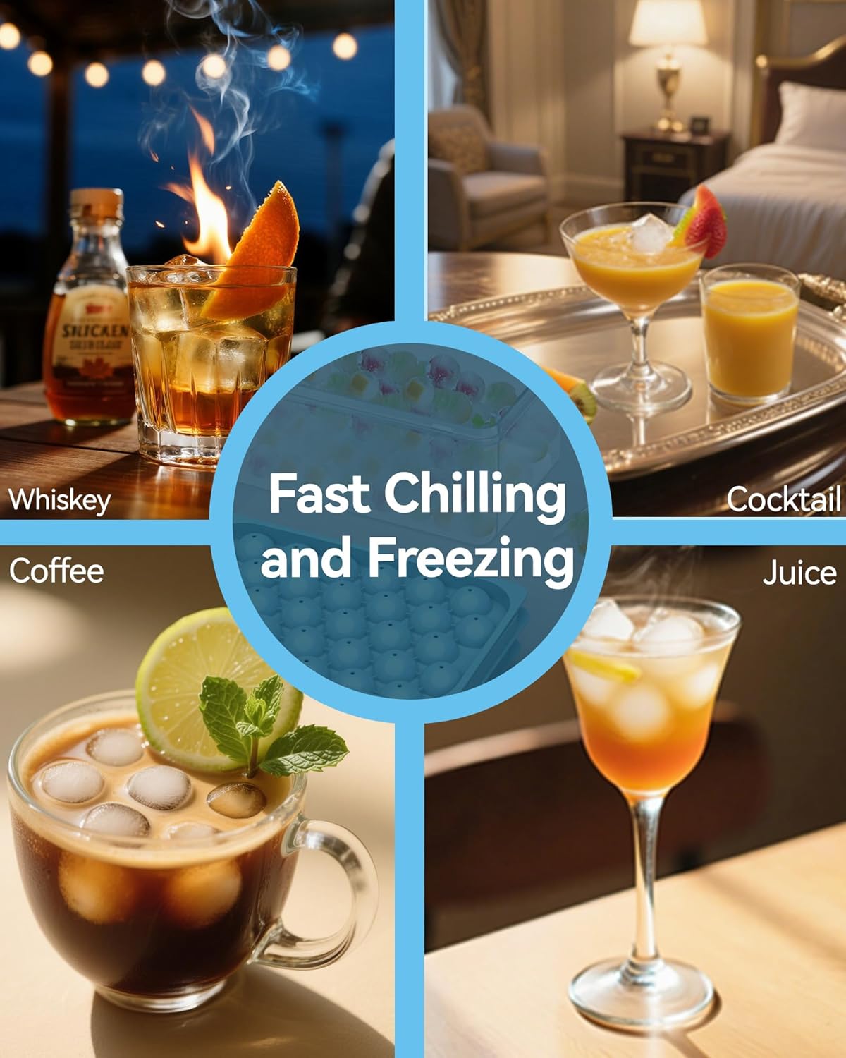 Ice Cube Trays with Lid and Bin, BPA-Free Mini 0.8 Inch Sphere Ice Molds, 2-Pack Small Round Ice Ball Trays, Easy Release, Includes Scoop & Ice Storage Box for Cocktails, Coffee