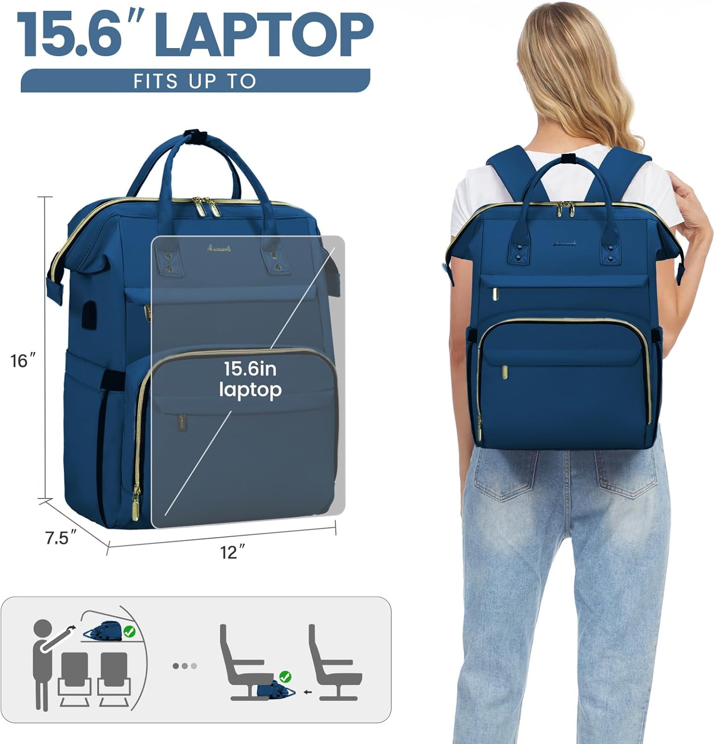 LOVEVOOK Laptop Backpack for Women with Giant Tumbler Holder Pocket,15.6 inch Waterproof Travel Backpack Purse Computer Laptop Bag,Professional Work College Nurse Teacher Backpack Casual Daypack,Black