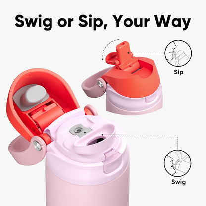 ENCOOL Leakproof Insulated Water Bottle with Straw Dual-Sip Water Bottle Bag-Safe Design for Work, Commute & Gym – Keeps Drinks Cold All Day, 24 oz, Lemonade Pink - Colors A
