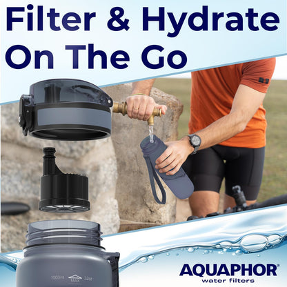 Nakii Filtered Water Bottle, Leakproof, BPA-Free, Motivational Markings, Travel, Everyday Use. 40-Gallon Filter, Replaces 300 Plastic Water Bottles. Includes 1 Filter, 22 FL Oz, Grey by Aquaphor