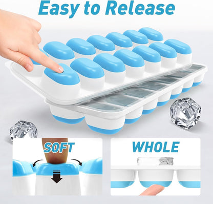 ChefAide 4‑Pack Ice Cube Trays with Lids, 56‑Cube Total Stackable Freezer Ice Trays, Durable Silicone & Plastic Easy‑Release Ice Molds for Cocktails, Coffee & Drinks
