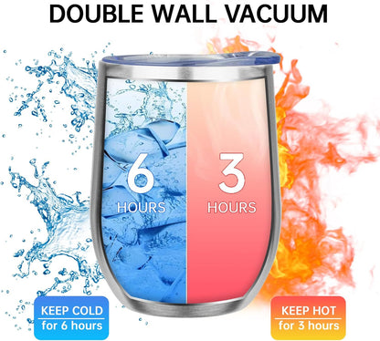 MEZMUT 12 Oz Insulated Wine Tumbler with Lid Double Wall Vacuum Stainless Steel Wine Glass Coffee Mug Insulated Tumbler Cup for Champaign, Cocktail, Beer (Black, 1 Pack)
