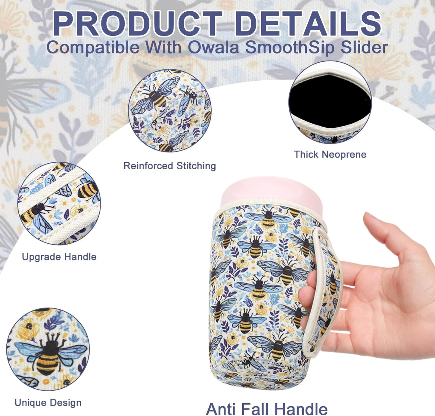 Cute Sleeve for Owala Coffee Tumbler, Neoprene Cover with Handle for Owala SmoothSip Slider, Scratch Resistant Coffee Mug Sleeve for Women to Office, Workout, Coffee Break. (Coffee Break)