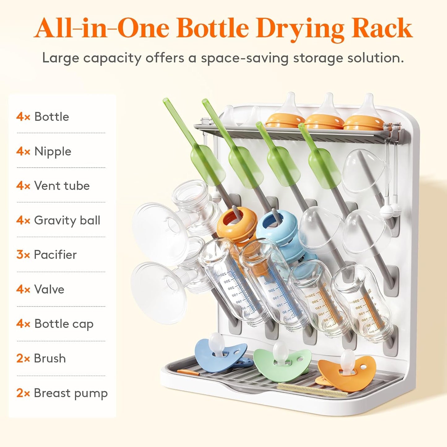 Lifewit Large Baby Bottle Drying Rack 15 Hooks, Newborn Essentials Must Haves, Bottle Storage Organizer for Countertop, Cabinet, Rack Dryer Holder for Pacifiers, Pump Parts, Baby Stuff