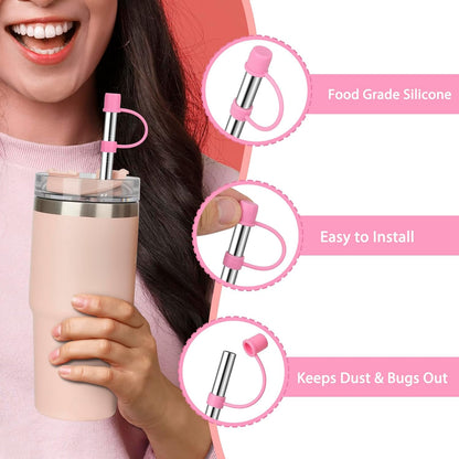 Jetstop 6 Straws with Cover for Stanley Tumbler, Reusable Stainless Steel Straws with Silicone Stoppers, Perfect for Stanley 40 oz Accessories (12 Inch 3 Straight and 3 Bent Straws Fit 40 oz)