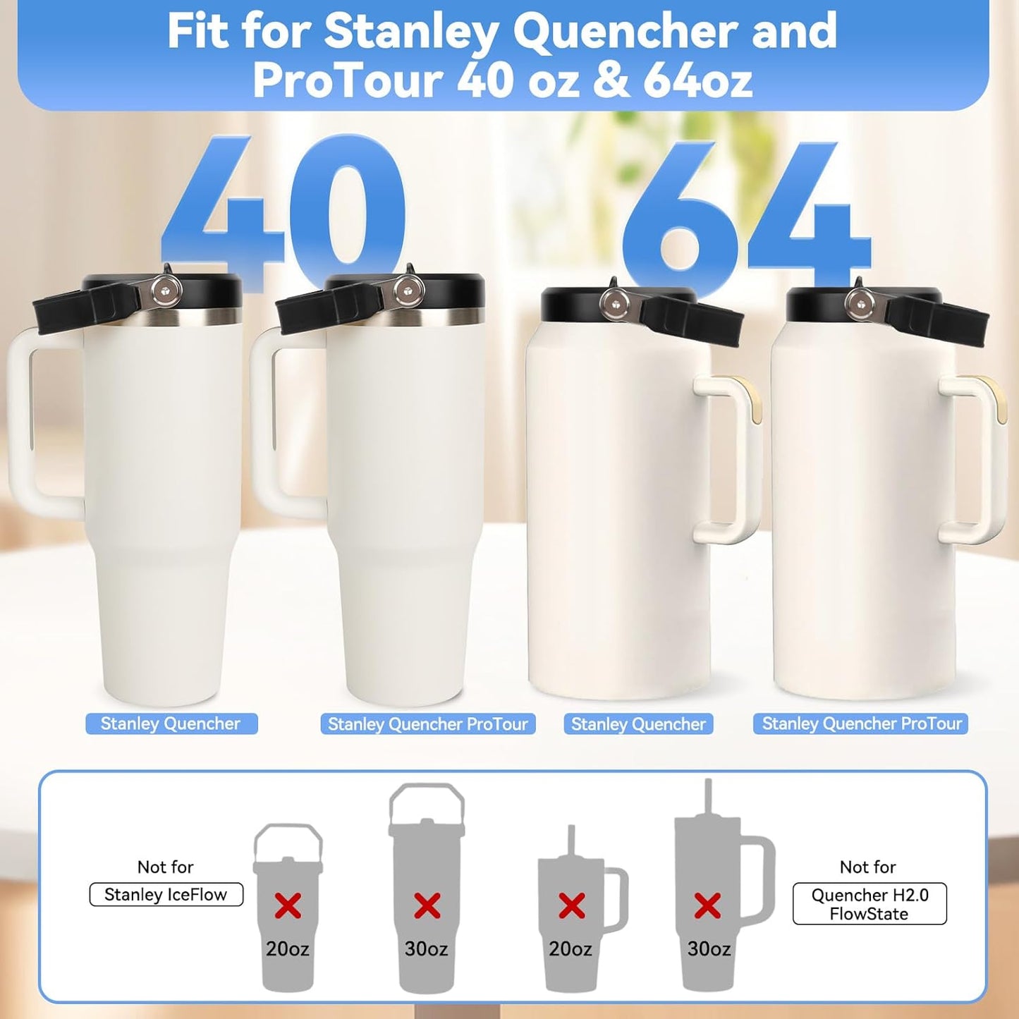 Flip Straw Lid for Stanley 30oz and 20oz, Leak Proof Top Replacement with Handle for 30&20 oz Stanley Quencher and ProTour, Detachable No Spill Lids Reusable Lids Accessories for StanleyCup, Rose