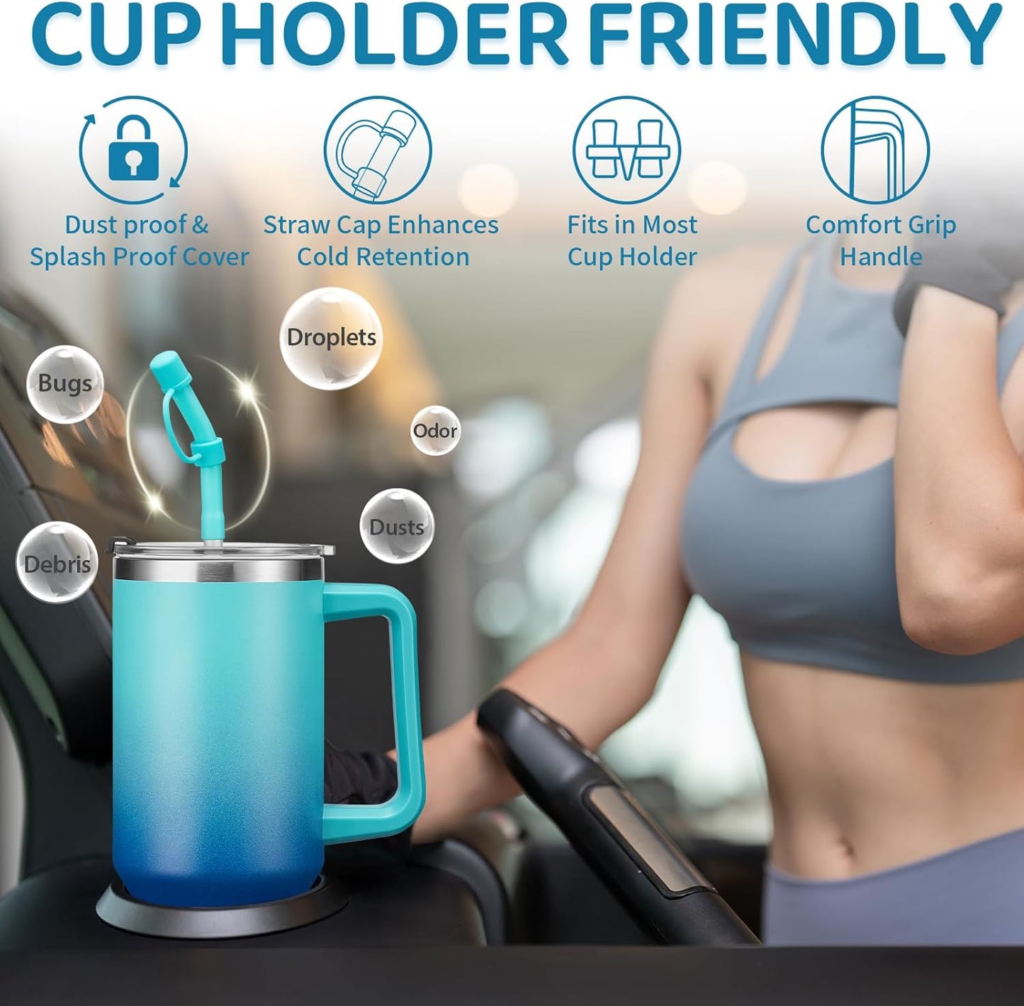 BENZZO 40 oz Tumbler with Handle and Straw Lid Travel Mugs Insulated for Hot and Cold Water Bottle Stainless Steel Coffee Cups