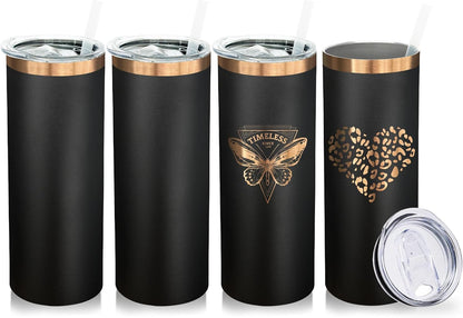 20 oz Skinny Tumblers Bulk, Stainless Steel Insulated Tumbler with Lids and Straws, Slim Double Wall Powder Coated Travel Coffee Mugs Reusable Cup for Hot Cold Drinks (Black,1 pack)