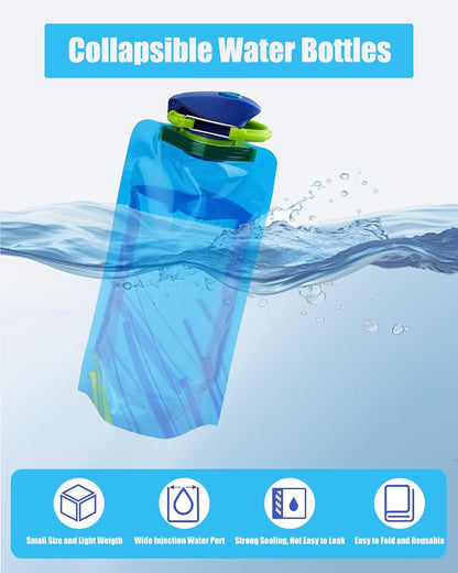4 Pack Collapsible Water Bottle with Carabiner, 23oz Foldable Reusable BPA-Free Water Bottles with Leakproof Lid for Traveling Hiking Camping Biking