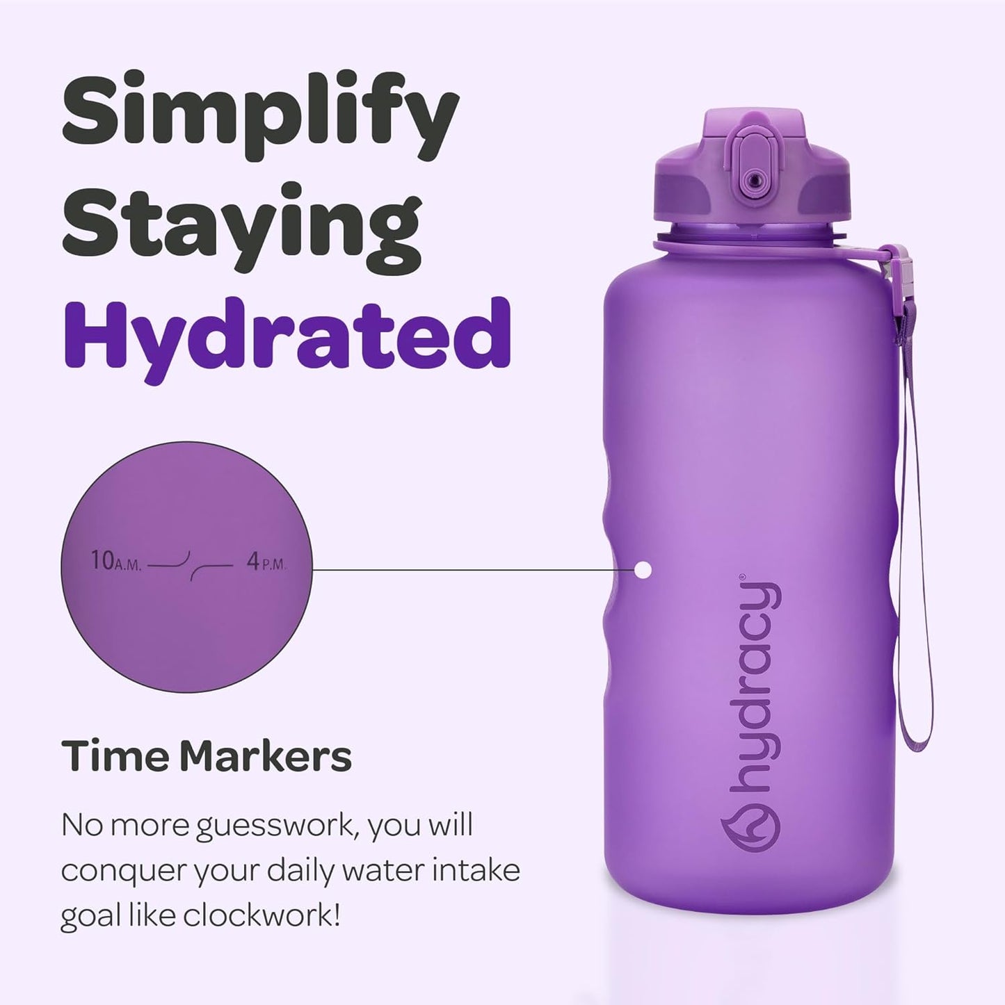 Hydracy Water Bottle with Time Marker -Large BPA Free Water Bottle & No Sweat Sleeve -Leak Proof Gym Bottle with Times to Drink - Ideal for Fitness Sports & Outdoors