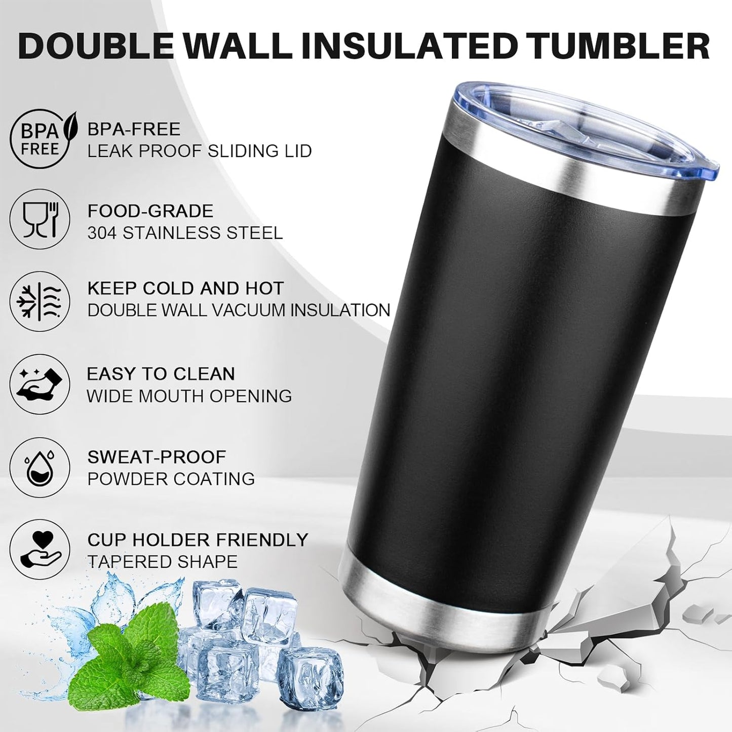 20oz Tumbler with Lid Double Wall Vacuum Insulated Travel Coffee Mug Stainless Steel Thermal Cup Powder Coated Sturdy Coffee Tumbler for Hot and Cold Beverage (Baby blue,1)