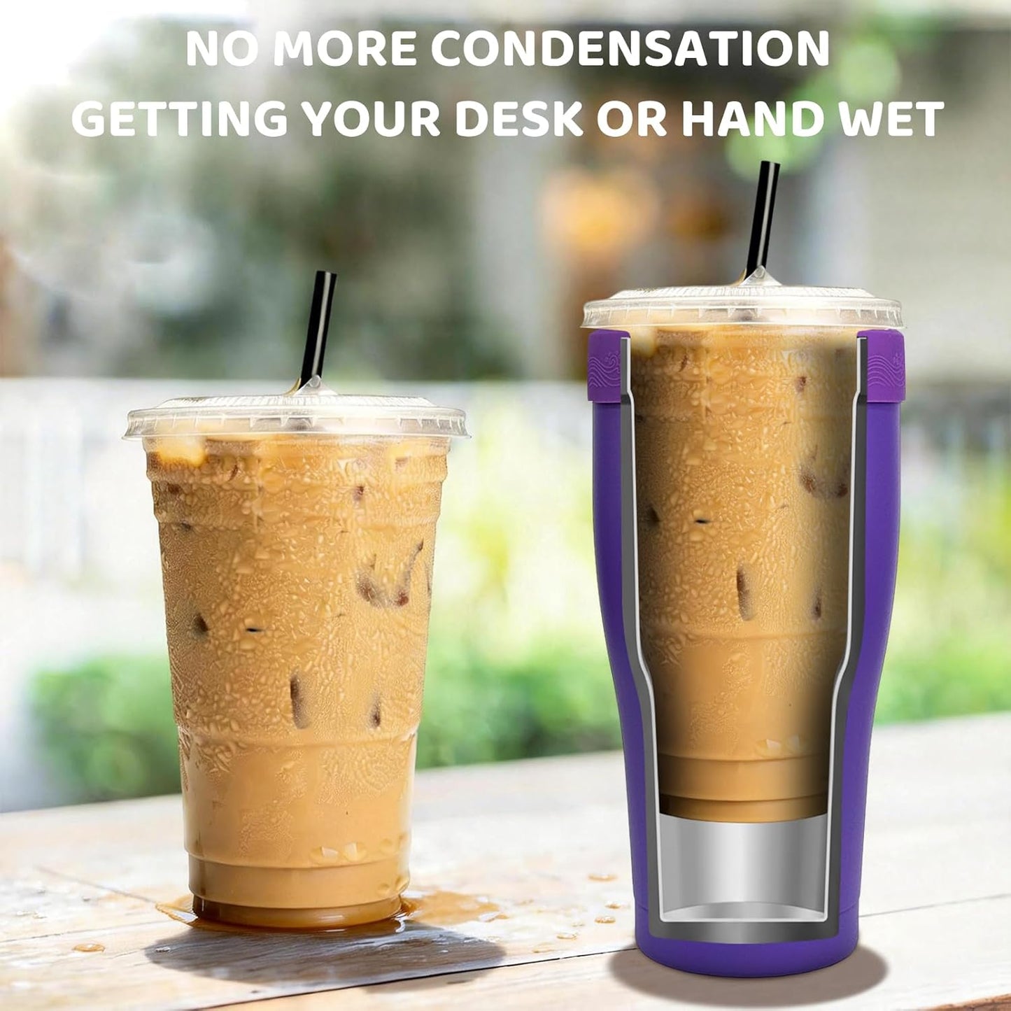 Universal Iced Coffee Sleeve,32oz Double Wall Stainless Steel Insulator Fits 16-32oz Starbucks/Dunkin/McDonalds Cups,Reusable Iced Coffee Cup Holder,Leak-Proof Tumbler for Hot,Cold Drink
