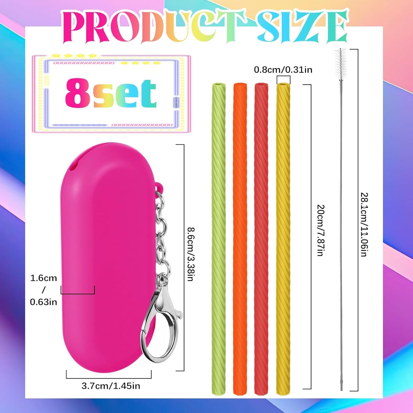 Meanplan 8 Set Cruise Ship Essentials,Silicone Straws with Case Reusable Foldable Portable Drinking Straw for Party Travel Cold or Hot with Carry Case and Cleaning Brushes (Rainbow Colors)