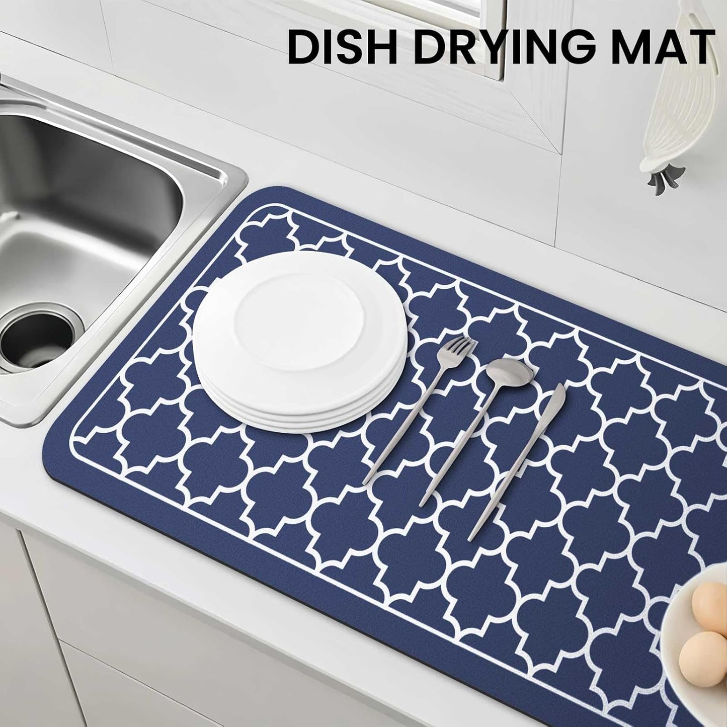 WISELIFE Dish Drying Mat Super Absorbent Drying Mat Large Dish Drying Mats for Kitchen Counter Easy Clean Dish Mat Kitchen Drying Mat15"x 18" Stylish Grey