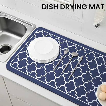 WISELIFE Dish Drying Mat Super Absorbent Drying Mat Large Dish Drying Mats for Kitchen Counter Easy Clean Dish Mat Kitchen Drying Mat15"x 18" Stylish Grey