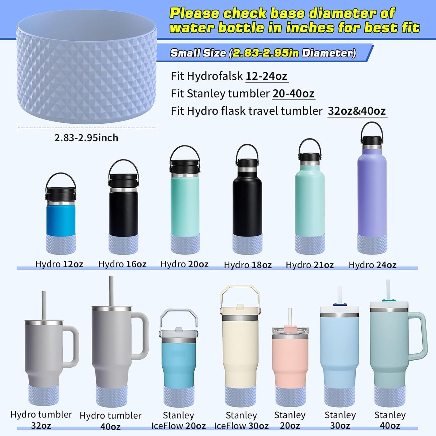 WUQID Water Bottle Boot, Diamond Silicone Boot Compatible with Stanleyy Tumbler 20-40oz & Hydroo Flask Bottle 12oz-24oz, Reduces Dents Sleeve Cover for More Bottles/Tumblers Bottom of 2.83-2.95in