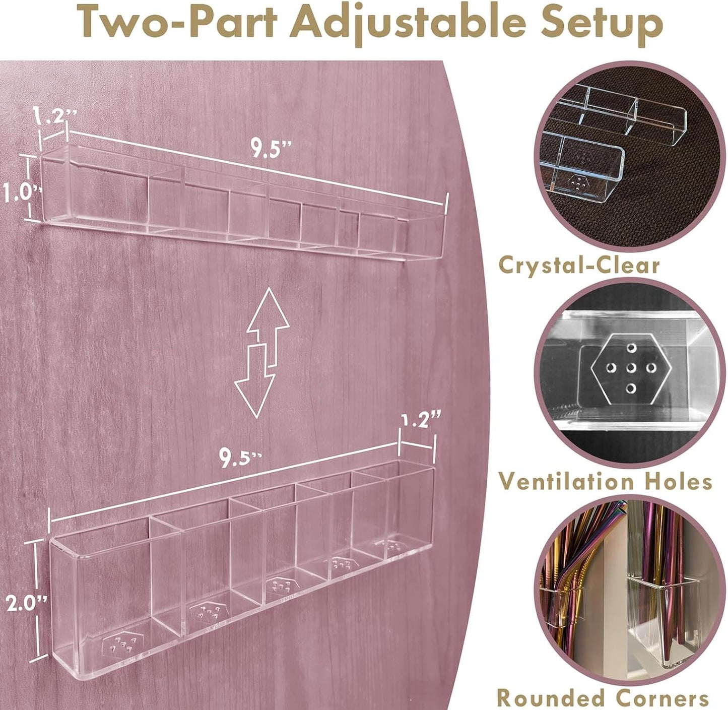 Acrylic Straw Holder for Cabinet Door - Child-Safe Organizer & Dispenser with Smooth Rounded Edges for Kitchen Accessories Storage, Adhesive Circles Included (Clear Transparent)