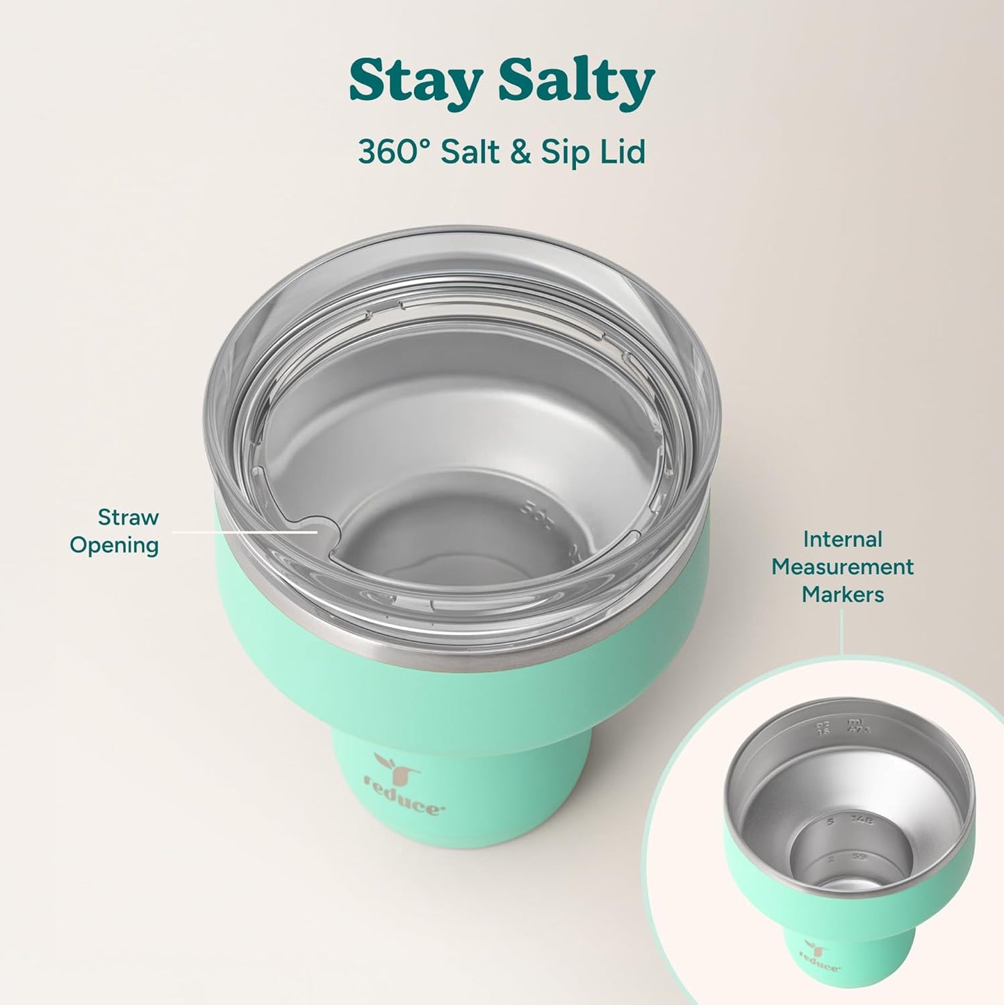 REDUCE Saltini 16 oz Cocktail Tumbler - Insulated Margarita Tumbler with Lid - Keeps Drinks Cold for 10 Hours - 360 Sippable Martini Glass Alternative - Shatterproof, Perfect for Parties - Cloud Blue