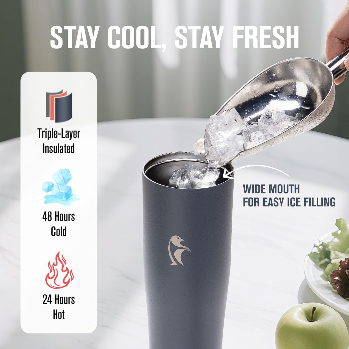 Coolflask Water Bottle 40 oz Fits Car Cup Holder, Slim Tumbler Stainless Steel with Straw & Handle, Vacuum Flask Leakproof Wide Mouth for Travel Sports Gym, Black