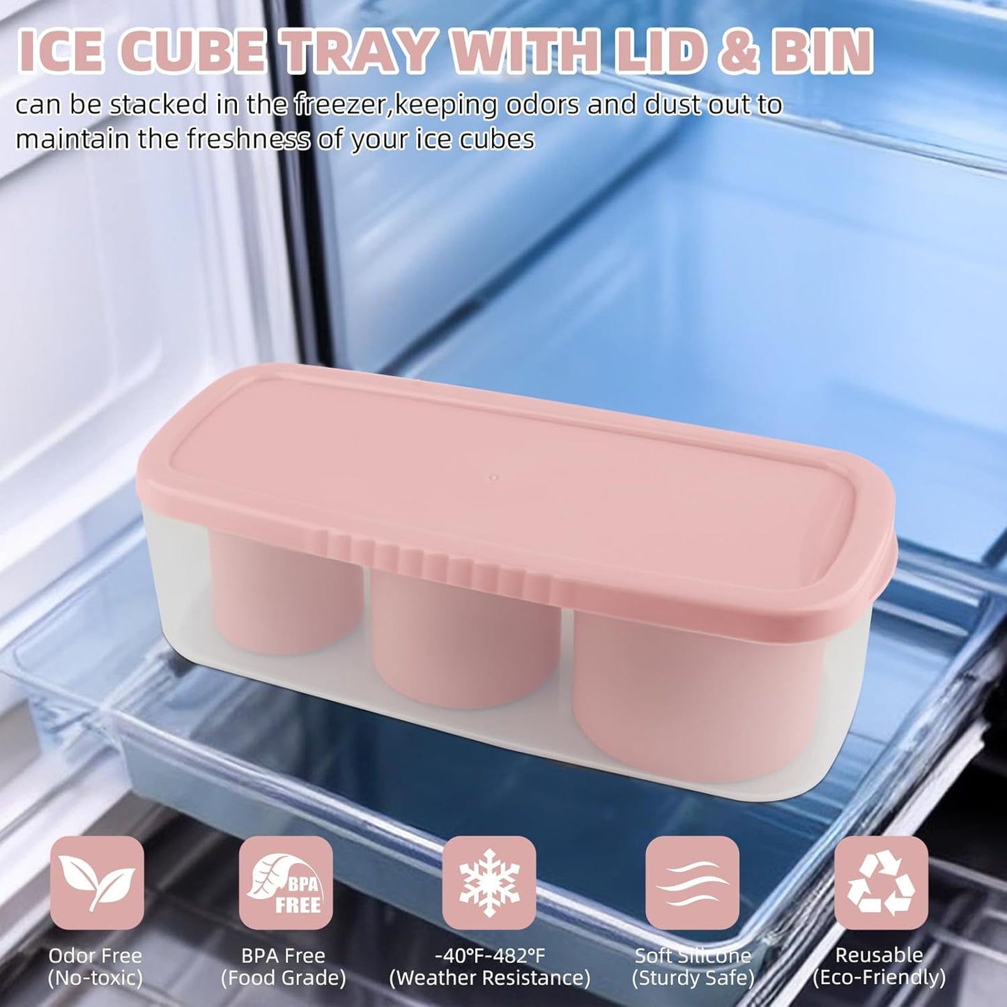 Tcamp Ice Mold for 30-40 oz Tumbler Cup, Silicone Ice Cube Tray With Lid and Bin for Freezer, Ice Ring Ice Maker for Chilling Cocktails, Whiskey, Drinks, Coffee, Easy Fill and Release (Black)