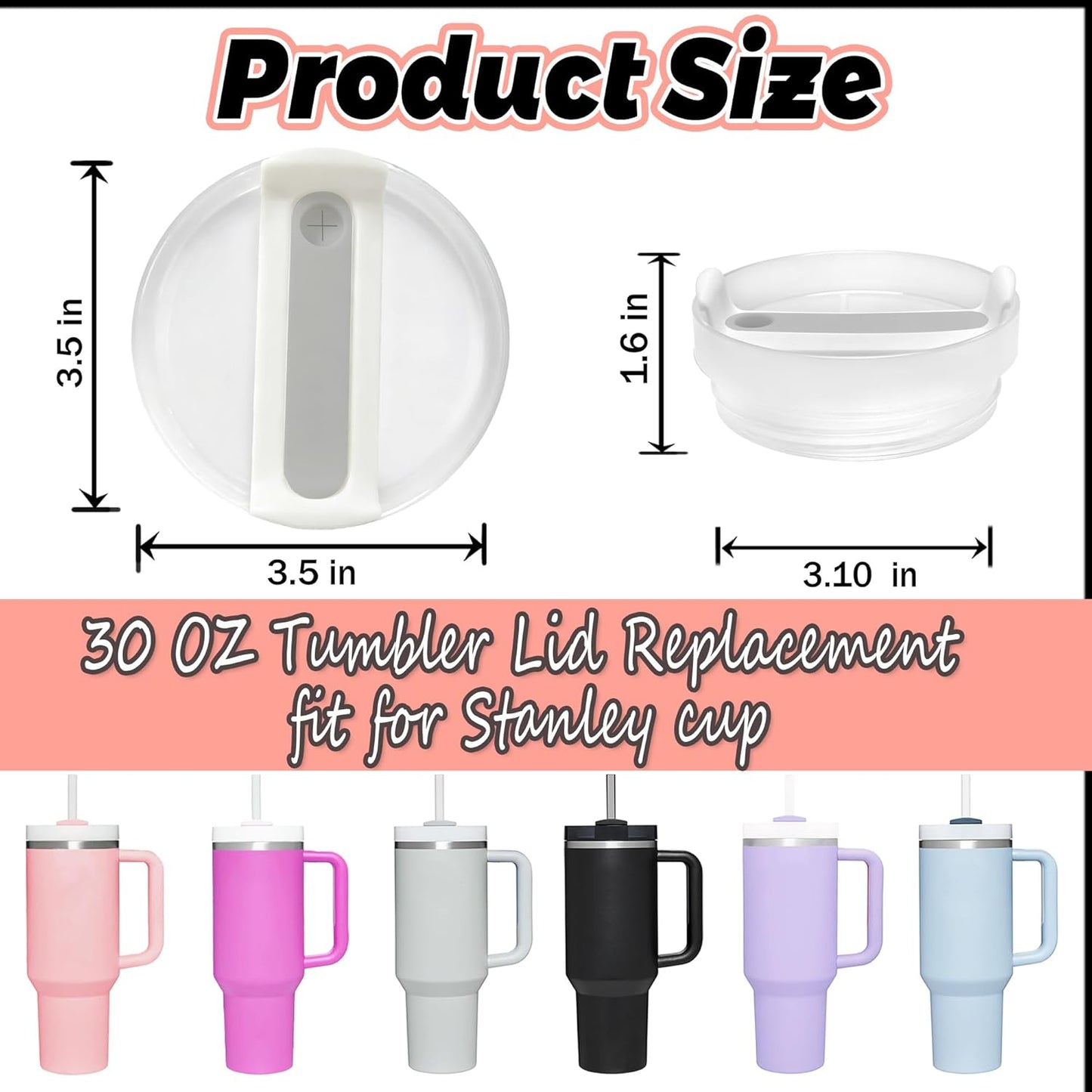 40 OZ Tumbler Lid Replacement Compatible for Stanley Quencher H2.0, 1 Pack BPA Free Clear Lid Replacement for Stanley Cup Accessories(Clear-White)
