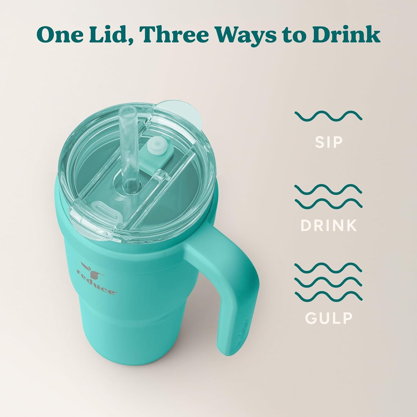 REDUCE 24 oz Stainless Steel Tumbler with Handle - Dual-Wall Vacuum Insulated Travel Mug, Sweat-Proof Lid & Reusable Straw - Keeps Drinks Cold for 24 Hrs, Fits Cupholders, Dishwasher Safe - Lilac Bud
