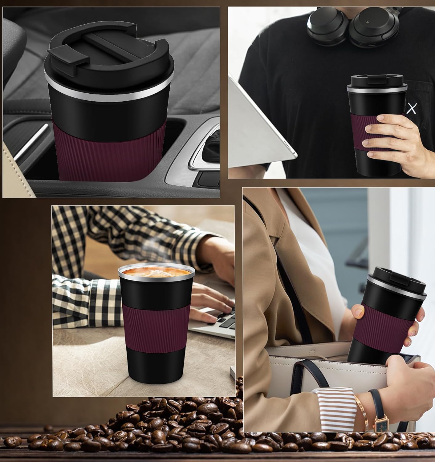 KETIEE Travel Coffee Mug Spill Proof 12oz, Insulated Travel Mug to Go, Reusable Coffee Cup with Seal Lid, Vacuum Stainless Steel Tumbler for Hot/Cold Drinks (Red)