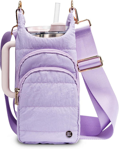 Water Bottle Holder with Strap, 40 oz Crossbody Water Bottle Carrier Sling Bag with RFID Blocking Phone Pocket for Gym Hiking Walking Travel