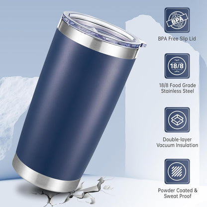 20 oz Tumblers Bulk Stainless Steel Tumbler with Lid Double Wall Vacuum Insulated Coffee Mug 20oz Powder Coated Cup for Hot and Cold Drinks, Stainless, 6 pack