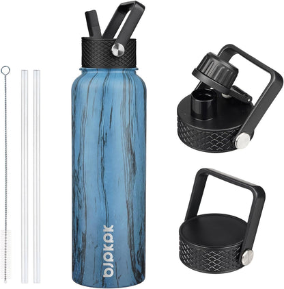 BJPKPK Insulated Water Bottles with Straw Lid, 40oz Stainless Steel Water Bottles with 3 Lids, BPA Free Leakproof Thermo, Tumblers, Cups for Sports, Gym- Midnight - Colors B